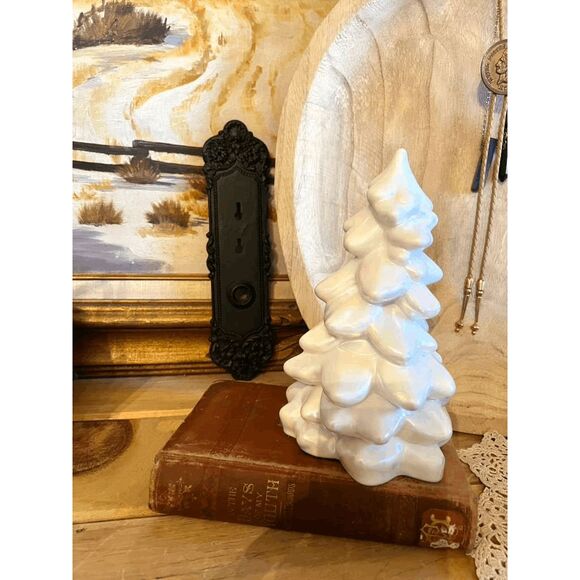Vintage Mosser Glass Iridescent Pearl White Milk Glass Christmas Tree – 8 Inch - Picture 3 of 4